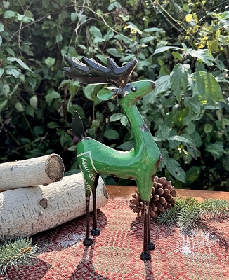 Small Green Reindeer Recycled Metal Art 6